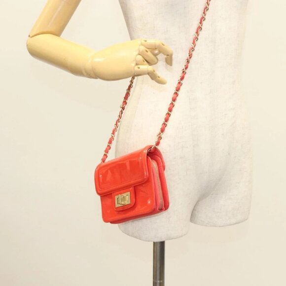 CHANEL Chain Shoulder Wallet Enamel Orange Gold - Picture 14 of 16